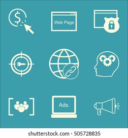 Set Of SEO Icons On Brain Process, Keyword Marketing And Questionnaire Topics. Editable Vector Illustration. Includes Keyword, Display And Group Vector Icons.