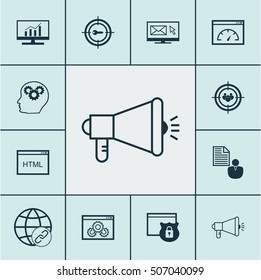Set Of SEO Icons On Brain Process, Market Research And Media Campaign Topics. Editable Vector Illustration. Includes Community, Link, Protected And More Vector Icons.