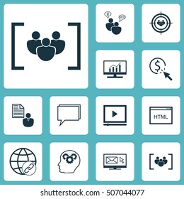 Set Of SEO Icons On Brain Process, Conference And Market Research Topics. Editable Vector Illustration. Includes Businessman, Conference, Brain And More Vector Icons.