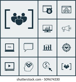 Set Of SEO Icons On Brain Process, PPC And Security Topics. Editable Vector Illustration. Includes Protected, Video, Security And More Vector Icons.