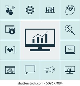 Set Of SEO Icons On Brain Process, Digital Media And PPC Topics. Editable Vector Illustration. Includes Advertising, Performance, Focus And More Vector Icons.