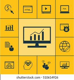 Set Of SEO Icons On Brain Process, Security And Connectivity Topics. Editable Vector Illustration. Includes Creativity, Plan, SEO And More Vector Icons.