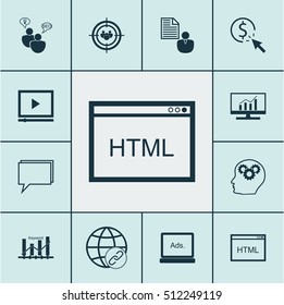 Set Of SEO Icons On Brain Process, Video Player And Coding Topics. Editable Vector Illustration. Includes Online, Code, Plan And More Vector Icons.