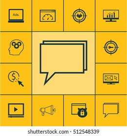 Set Of SEO Icons On Brain Process, Media Campaign And Market Research Topics. Editable Vector Illustration. Includes Viral, Brain, Email And More Vector Icons.