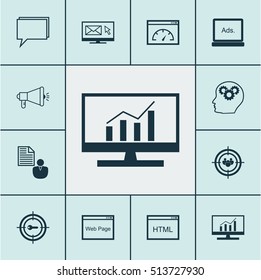 Set Of SEO Icons On Brain Process, Keyword Marketing And Report Topics. Editable Vector Illustration. Includes Conference, Speed, Performance And More Vector Icons.