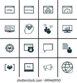 Set Of SEO Icons On SEO Brainstorm, Focus Group, Security And Other Topics. Editable Vector Illustration. Includes Advertising, Analytics, Client And More Vector Icons.