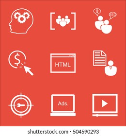 Set Of SEO Icons On SEO Brainstorm, Keyword Marketing And PPC Topics. Editable Vector Illustration. Includes Research, Advertising And Brain Vector Icons.
