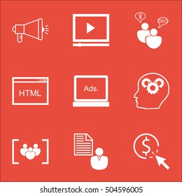 Set Of SEO Icons On SEO Brainstorm, Brain Process And Digital Media Topics. Editable Vector Illustration. Includes Display, Creativity And Pay Vector Icons.
