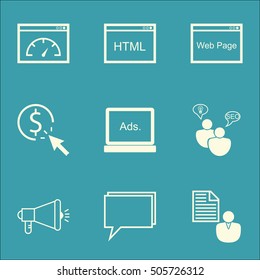 Set Of SEO Icons On SEO Brainstorm, Conference And Digital Media Topics. Editable Vector Illustration. Includes Browser, Web And Display Vector Icons.