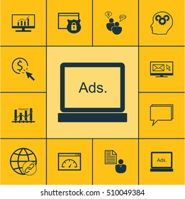 Set Of SEO Icons On SEO Brainstorm, Security And Connectivity Topics. Editable Vector Illustration. Includes Display, Analytics, Dynamics And More Vector Icons.
