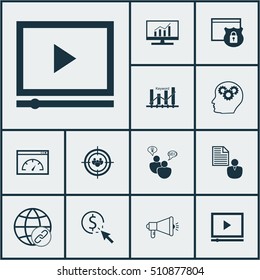 Set Of SEO Icons On SEO Brainstorm, Focus Group And Keyword Optimisation Topics. Editable Vector Illustration. Includes Target, Bulding, Creativity And More Vector Icons.