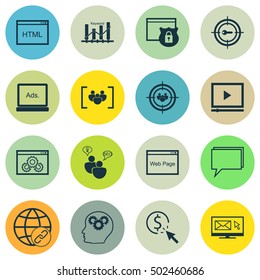 Set Of SEO Icons On Coding, Brain Process And Questionnaire Topics. Editable Vector Illustration. Includes Display, Keyword And Link Vector Icons.
