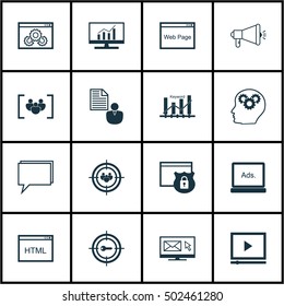 Set Of SEO Icons On Coding, Video Player And Focus Group Topics. Editable Vector Illustration. Includes Businessman, Conference And Web Vector Icons.