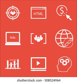 Set Of SEO Icons On Coding, PPC And Questionnaire Topics. Editable Vector Illustration. Includes Optimization, Audience And Keyword Vector Icons.