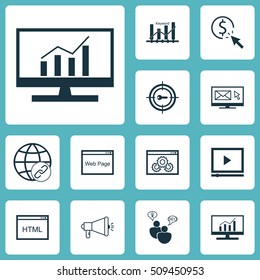 Set Of SEO Icons On Coding, Website Performance And Newsletter Topics. Editable Vector Illustration. Includes Consulting, Web, Keyword And More Vector Icons.