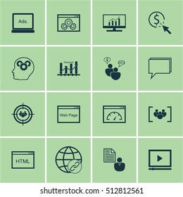Set Of SEO Icons On Coding, Market Research And Focus Group Topics. Editable Vector Illustration. Includes Comprehensive, Matching, Analytics And More Vector Icons.