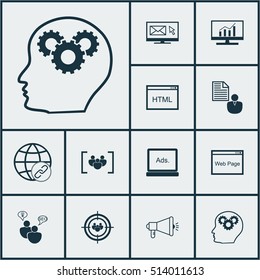 Set Of SEO Icons On Coding, Brain Process And Newsletter Topics. Editable Vector Illustration. Includes Client, Brief, Marketing And More Vector Icons.