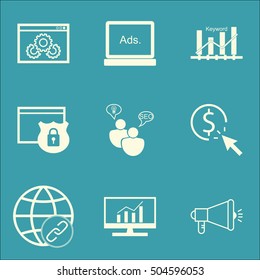 Set Of SEO Icons On Connectivity, Keyword Optimisation And Security Topics. Editable Vector Illustration. Includes Click, Research And Website Vector Icons.