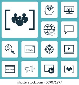 Set Of SEO Icons On Connectivity, Brain Process And Security Topics. Editable Vector Illustration. Includes Community, Browser, Click And More Vector Icons.