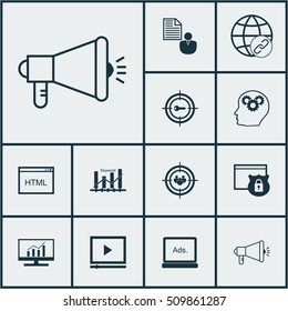 Set Of SEO Icons On Connectivity, Security And Keyword Optimisation Topics. Editable Vector Illustration. Includes Comprehensive, Brain, Plan And More Vector Icons.