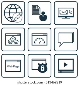 Set Of SEO Icons On Connectivity, Website Performance And Video Player Topics. Editable Vector Illustration. Includes Link, Browser, Client And More Vector Icons.