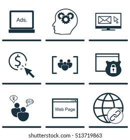 Set Of SEO Icons On Connectivity, Digital Media And Newsletter Topics. Editable Vector Illustration. Includes Target, Link, Plan And More Vector Icons.