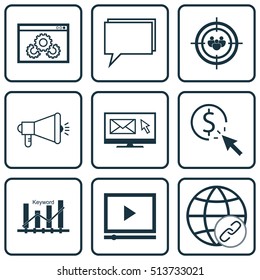 Set Of SEO Icons On Connectivity, Newsletter And PPC Topics. Editable Vector Illustration. Includes Consulting, Video, Target And More Vector Icons.