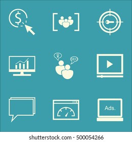 Set Of SEO Icons On Digital Media, Market Research And Video Player Topics. Editable Vector Illustration. Includes Comprehensive, Target And Display Vector Icons.