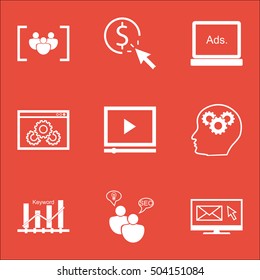 Set Of SEO Icons On Digital Media, Video Player And Website Performance Topics. Editable Vector Illustration. Includes Performance, Display And Focus Vector Icons.