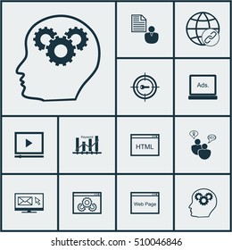 Set Of SEO Icons On Digital Media, Keyword Marketing And Video Player Topics. Editable Vector Illustration. Includes Performance, Matching, Advertising And More Vector Icons.