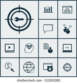 Set Of SEO Icons On Digital Media, Connectivity And Brainstorm Topics. Editable Vector Illustration. Includes Advertising, Keyword Optimization, Security And More Vector Icons.