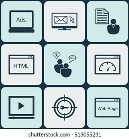 Set Of SEO Icons On Digital Media, Coding And SEO Brainstorm Topics. Editable Vector Illustration. Includes Email, HTML, Display And More Vector Icons.