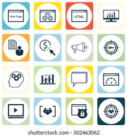 Set Of SEO Icons On Focus Group, Report And Brain Process Topics. Editable Vector Illustration. Includes Click, Marketing And Website Vector Icons.