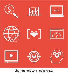 Set Of SEO Icons On Focus Group, PPC And Questionnaire Topics. Editable Vector Illustration. Includes Matching, Click And Brain Vector Icons.