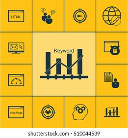 Set Of SEO Icons On Focus Group, Brain Process And Keyword Marketing Topics. Editable Vector Illustration. Includes Brain, Newsletter, Link And More Vector Icons.