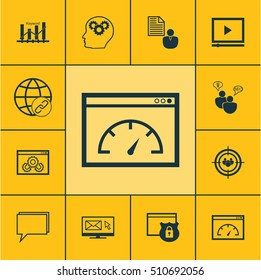 Set Of SEO Icons On Focus Group, Website Performance And Report Topics. Editable Vector Illustration. Includes Plan, Performance, Advertising And More Vector Icons.