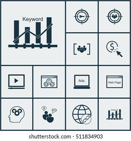 Set Of SEO Icons On Focus Group, Website Performance And Video Player Topics. Editable Vector Illustration. Includes Per, Click, Browser And More Vector Icons.