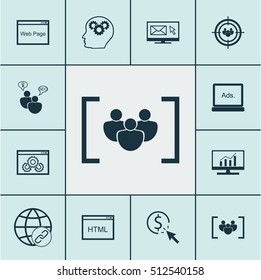 Set Of SEO Icons On Focus Group, Digital Media And Connectivity Topics. Editable Vector Illustration. Includes Link, Target, Audience And More Vector Icons.