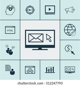 Set Of SEO Icons On Keyword Marketing, Keyword Optimization And Brainstorm Topics. Editable Vector Illustration. Includes Client, Keyword, Building And More Vector Icons.