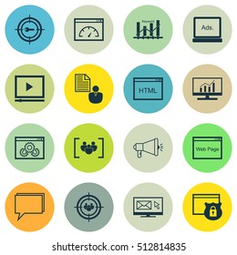 Set Of SEO Icons On Keyword Optimisation, Market Research And Digital Media Topics. Editable Vector Illustration. Includes Businessman, Online, Marketing And More Vector Icons.