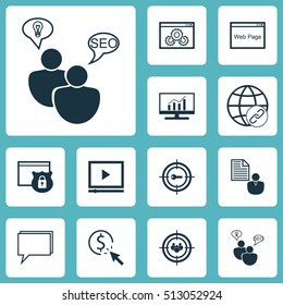 Set Of SEO Icons On Keyword Marketing, SEO Brainstorm And Connectivity Topics. Editable Vector Illustration. Includes Website, Comprehensive, Protected And More Vector Icons.