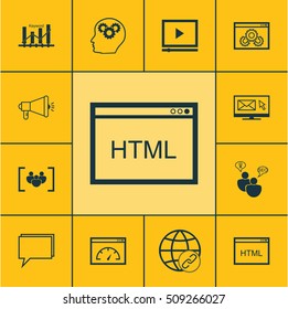 Set Of SEO Icons On Loading Speed, Media Campaign And Conference Topics. Editable Vector Illustration. Includes Link, Viral, Newsletter And More Vector Icons.