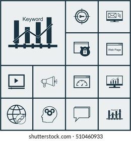 Set Of SEO Icons On Loading Speed, Conference And Newsletter Topics. Editable Vector Illustration. Includes Advertising, Comprehensive, Creativity And More Vector Icons.
