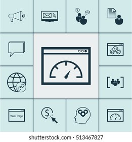 Set Of SEO Icons On Loading Speed, Brain Process And Conference Topics. Editable Vector Illustration. Includes Community, Email, Consulting And More Vector Icons.