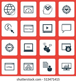 Set Of SEO Icons On Loading Speed, Report And Focus Group Topics. Editable Vector Illustration. Includes Display, Click, Research And More Vector Icons.
