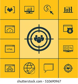 Set Of SEO Icons On Market Research, Newsletter And Security Topics. Editable Vector Illustration. Includes Audience, Online, Protected And More Vector Icons.