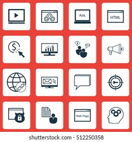 Set Of SEO Icons On Market Research, Media Campaign And Connectivity Topics. Editable Vector Illustration. Includes Web, Advertising, Comprehensive And More Vector Icons.