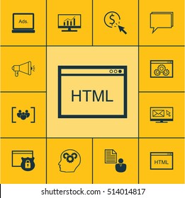 Set Of SEO Icons On Market Research, Questionnaire And Digital Media Topics. Editable Vector Illustration. Includes Client, Newsletter, Digital And More Vector Icons.