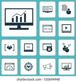 Set Of SEO Icons On Media Campaign, Newsletter And Digital Media Topics. Editable Vector Illustration. Includes Newsletter, Comprehensive, Advertising And More Vector Icons.