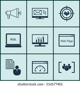 Set Of SEO Icons On Media Campaign, Website And Focus Group Topics. Editable Vector Illustration. Includes Newsletter, Web, Comprehensive And More Vector Icons.